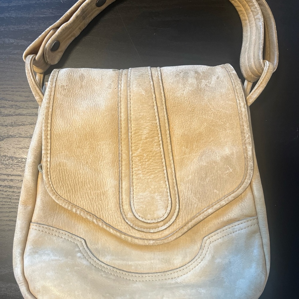 Phillipe of California Tan Leather Shoulder Bag with Curved Design